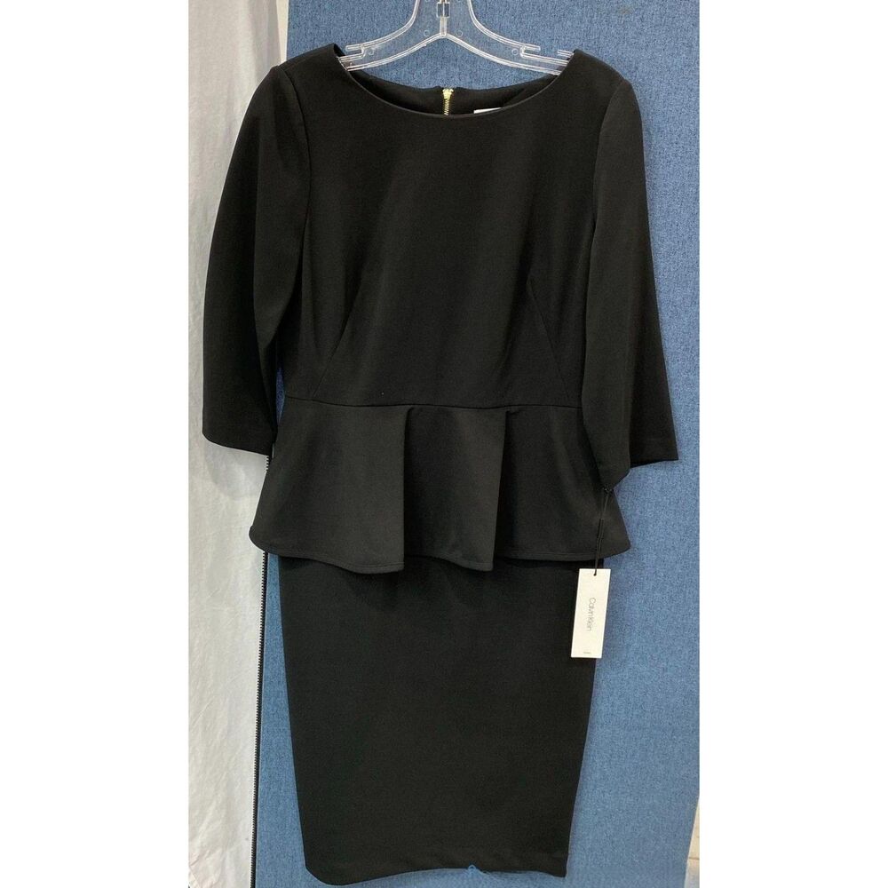 NWT $98 Calvin Klein Peplum Sheath 3/4 sleeves and a knee-length Dress Size 10